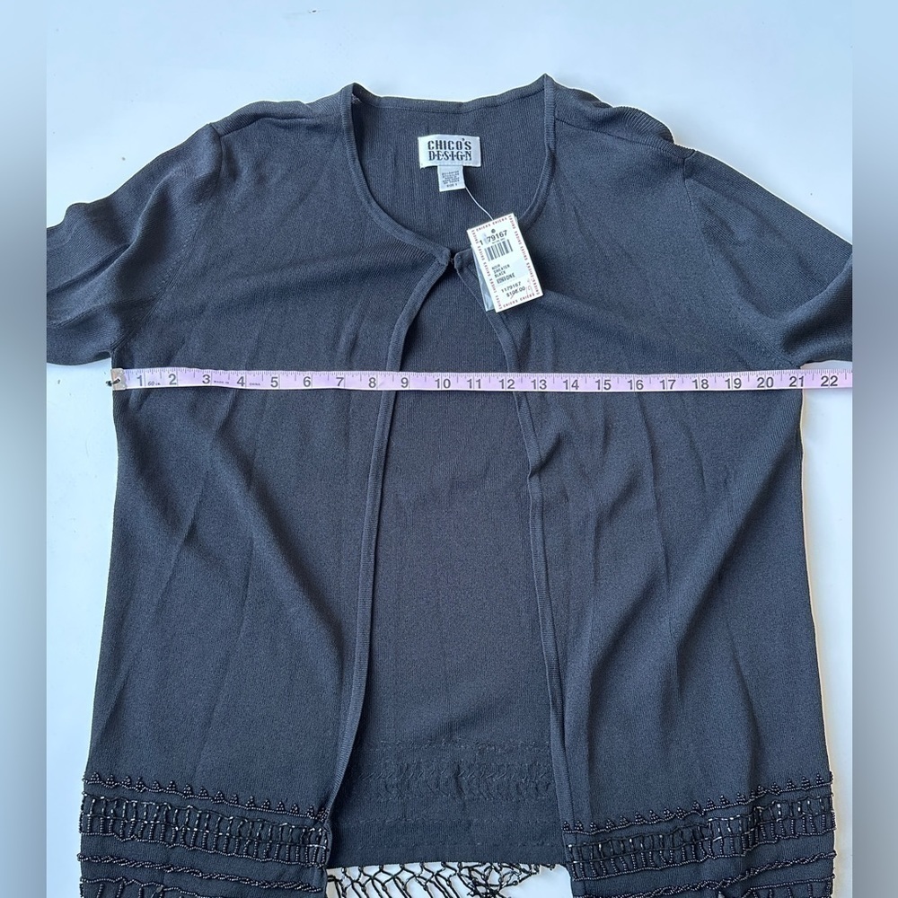 NWT Vintage Chico’s Design Black Beaded Open Front Knit Cardigan Size 1 (US M) - Picture 7 of 11